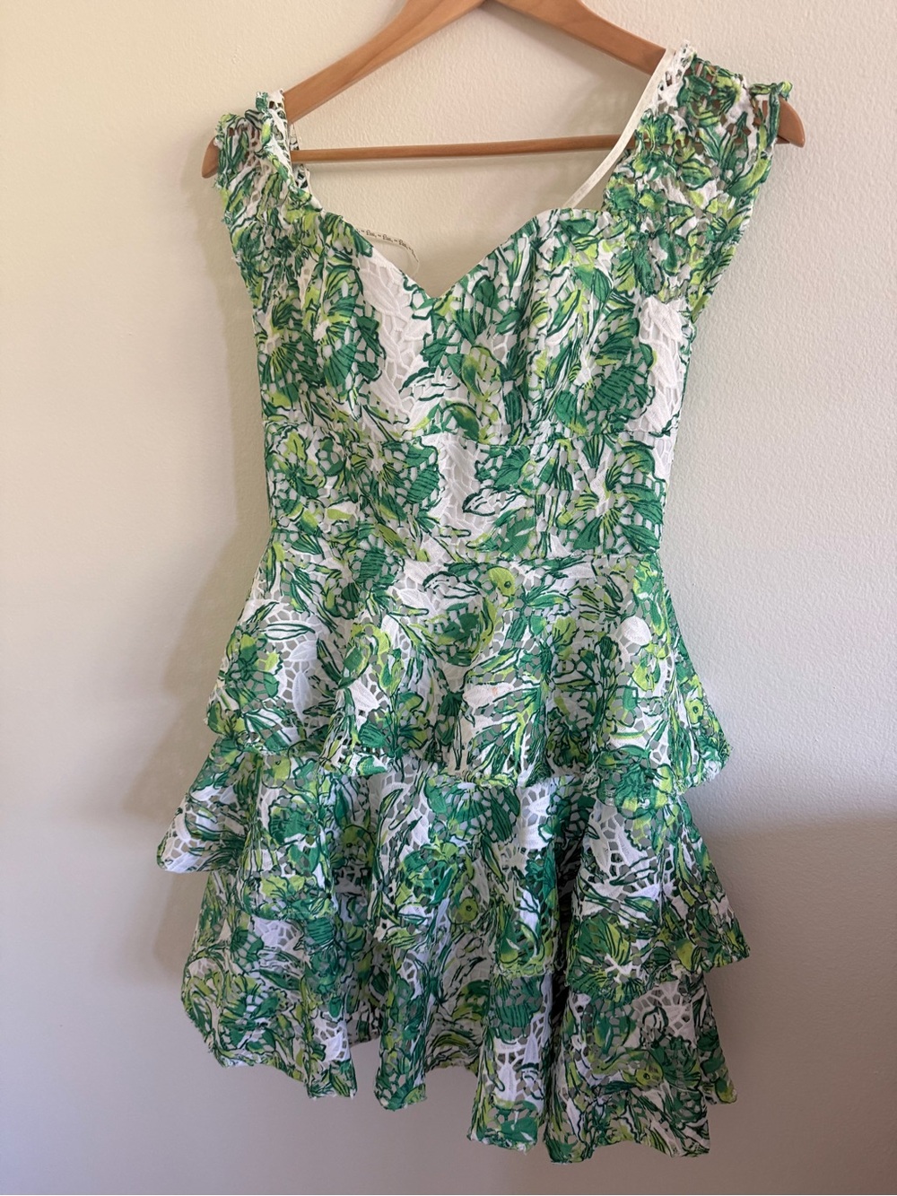 Lilly Pulitzer Green & White Floral Tiered Mini Dress